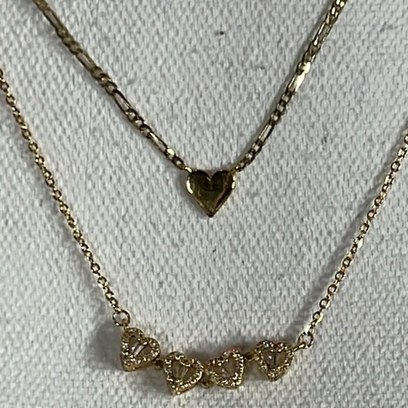 Pave Crystal Heart Necklaces Gold Tone EUC - Picture 3 of 4